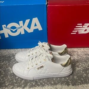 GUESS White and Gold Sneakers